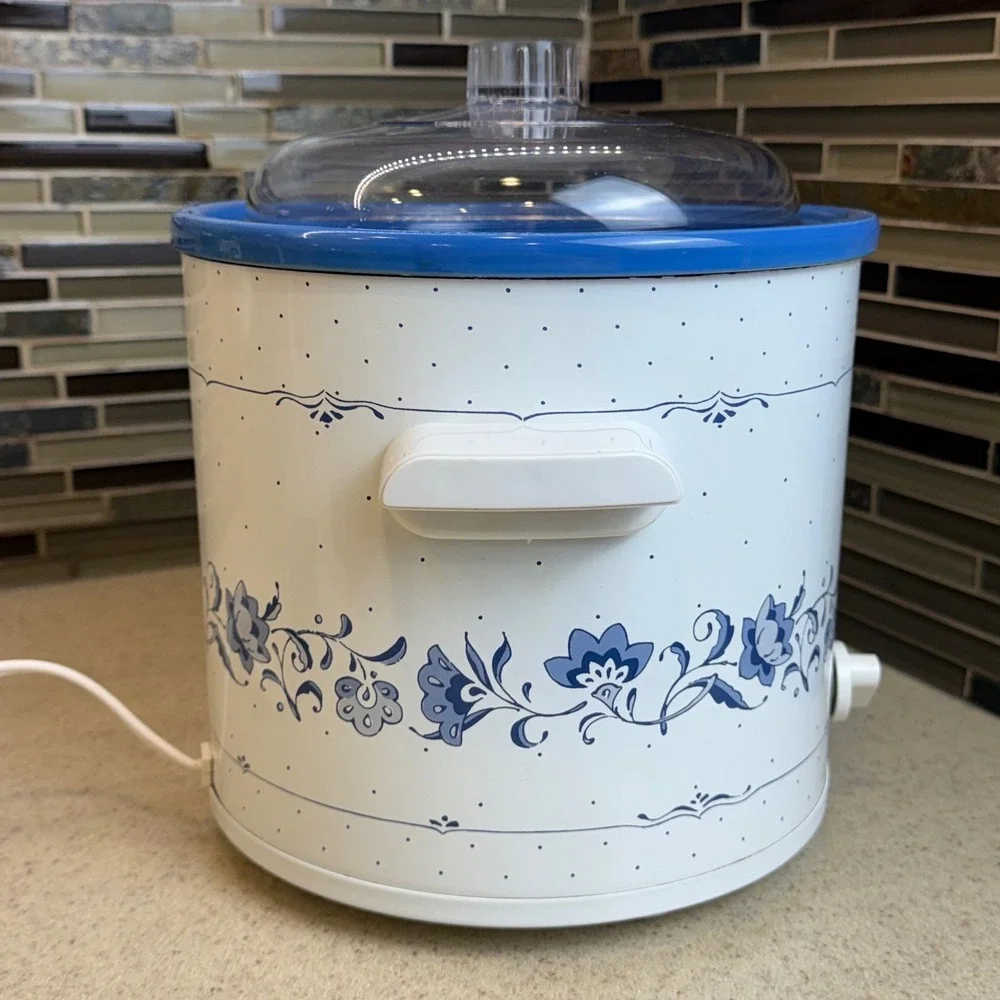 Vintage Rival Crock-Pot 3.5 Qt Slow Cooker Blue Cornflower‎ Floral Model 3100/2